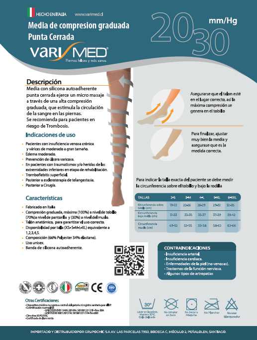 Media Varimed Compresion Graduada 20/30 mmHg con punta cerrada