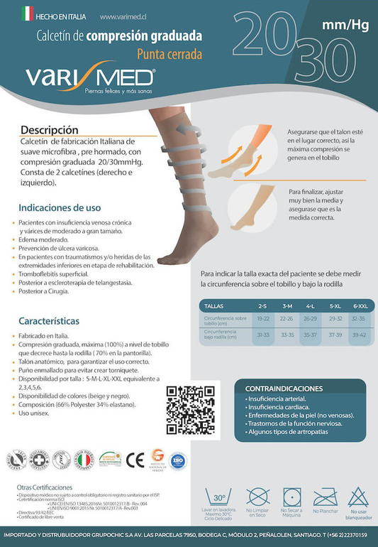 Calcetín compresión graduada 20-30 mmHg punta cerrada