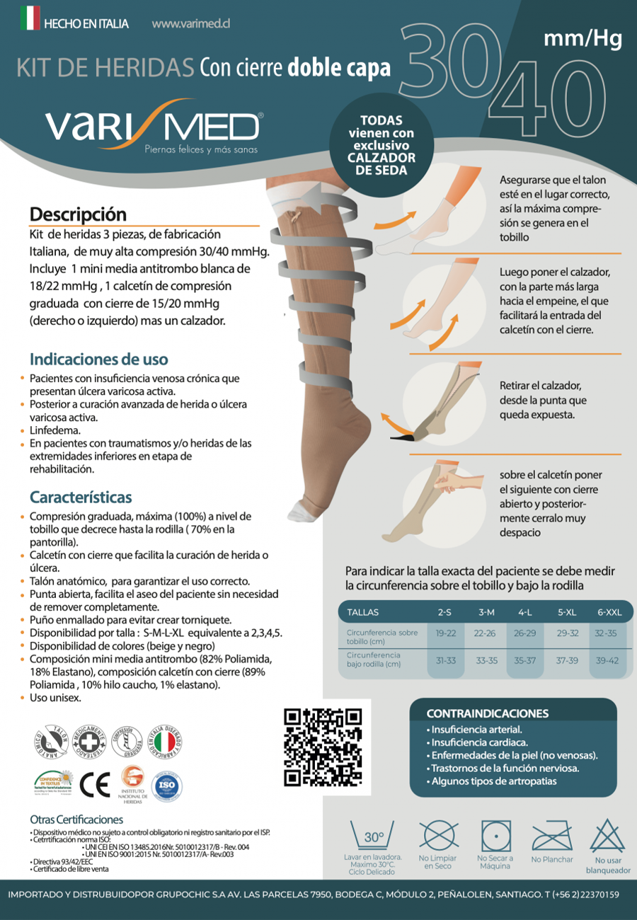 Kit Heridas doble capa con cierre 30-40 mmHg derecha 5 Piezas