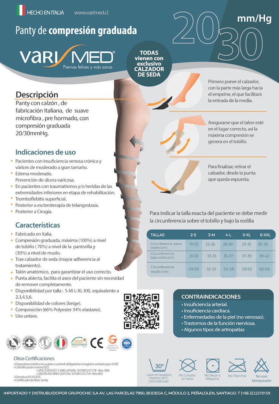 Panty Varimed compresión graduada 20-30 mmHg microfibra punta abierta con calzador 280 den.