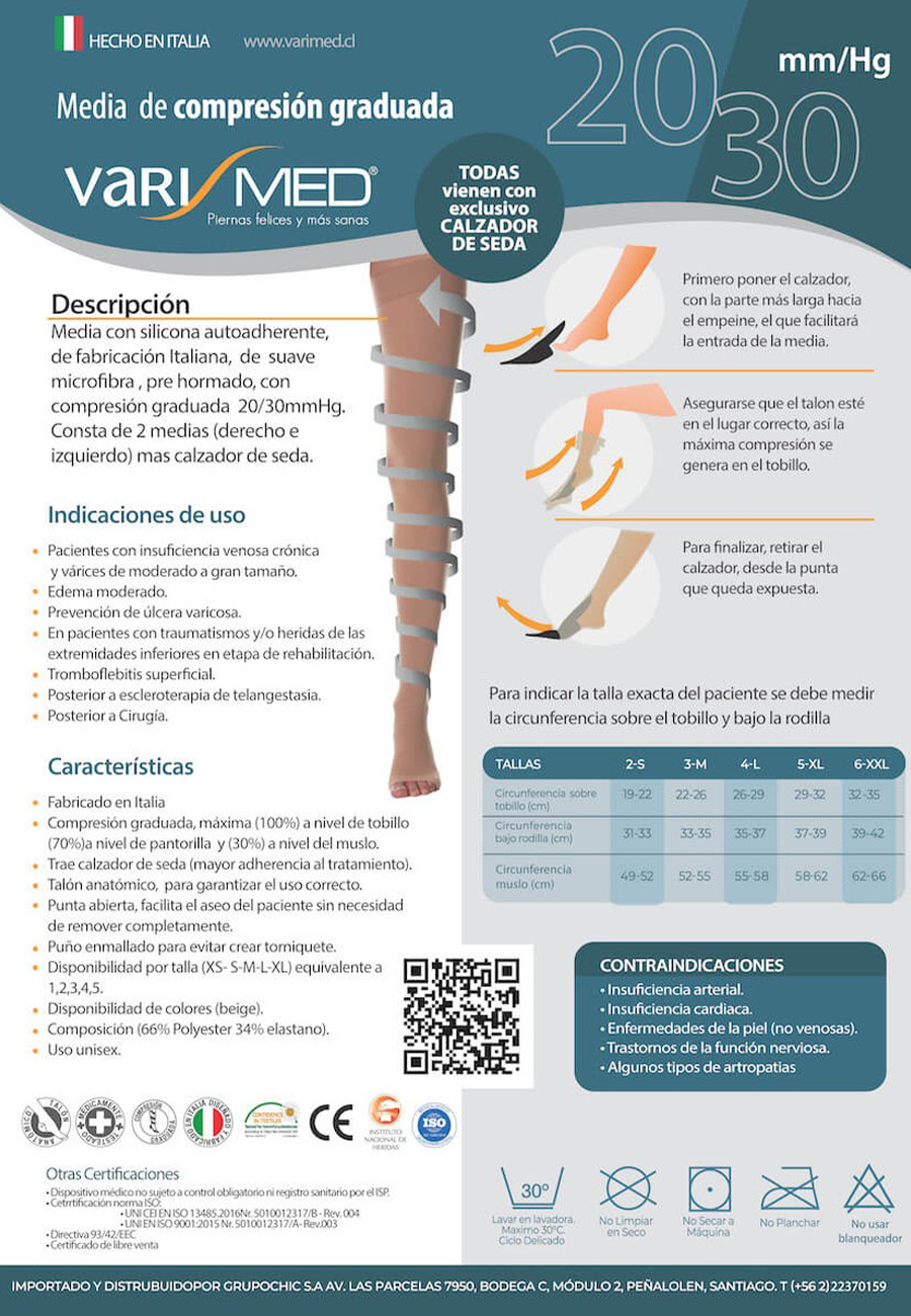 Media Varimed compresión graduada 20-30 mmHg microfibra punta abierta con calzador 280 den.