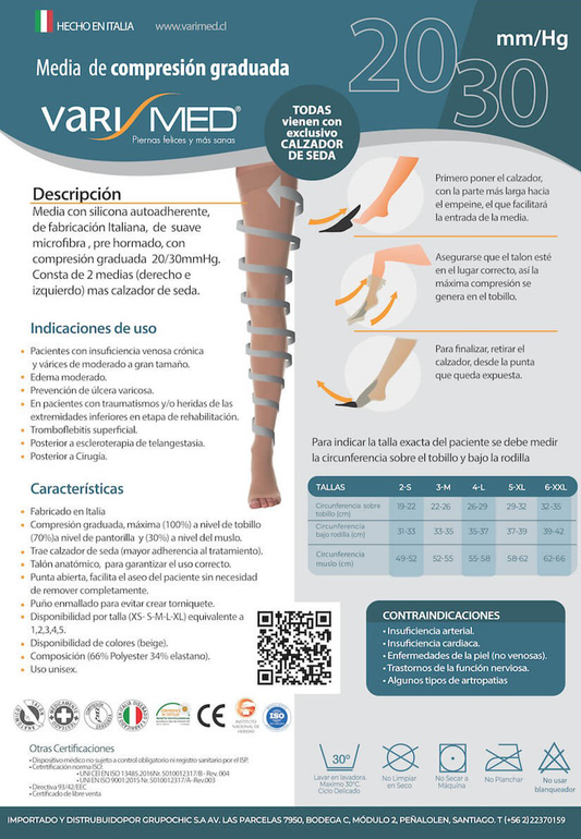 Media Varimed compresión graduada 20-30 mmHg microfibra punta abierta con calzador 280 den.