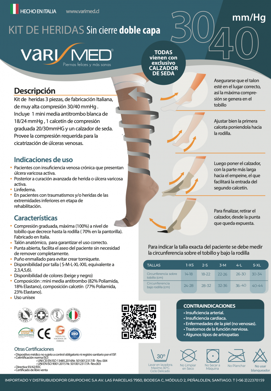 Kit Heridas doble capa sin cierre 30-40 mmHg 3 Piezas