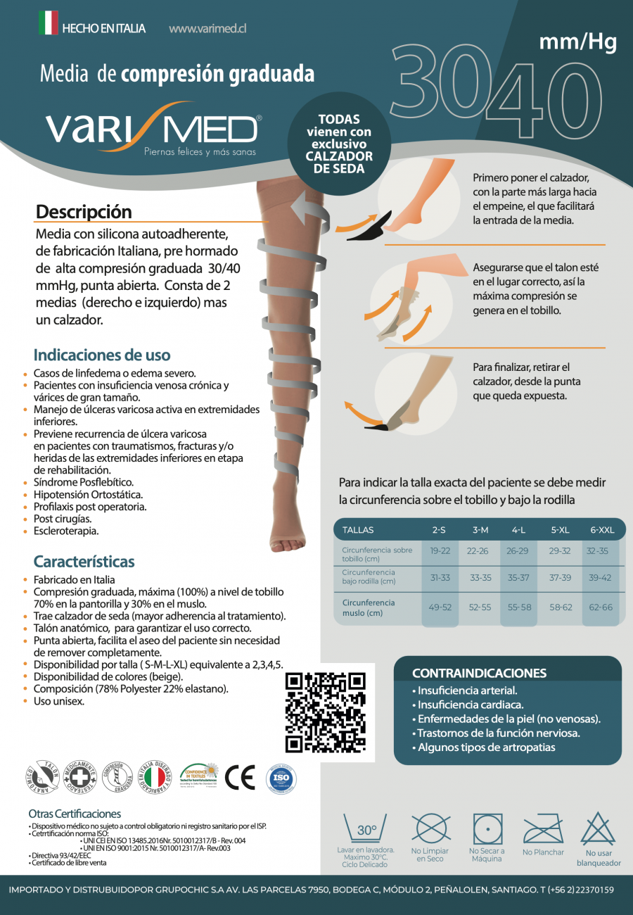 Media compresión graduada 30-40 mmHg microfibra punta abierta con calzador