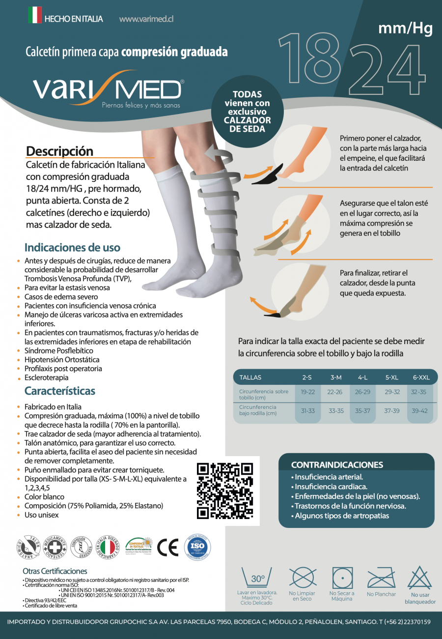 Kit Calcetín Varimed primera capa compresión graduada 18-24 mmHg punta abierta